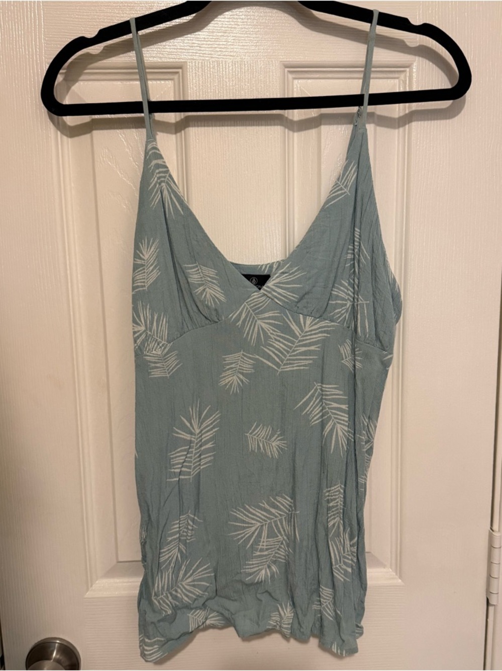 Volcom Light Blue Palm-Print Spaghetti Strap Tank Top